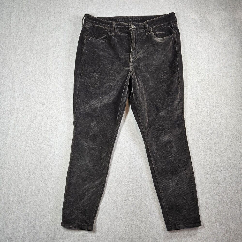 American Eagle Women's Size 14 Short Black Corduroy Pants High Rise Stretch